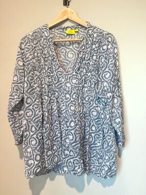 Roller Rabbit Verdun Lucy Floral Beaded Trim Blue White Top